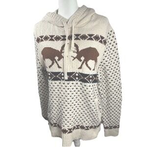 American Eagle Outfitters Moose Antler‎ Fair Isle Knit Hoodie Sweater Women L